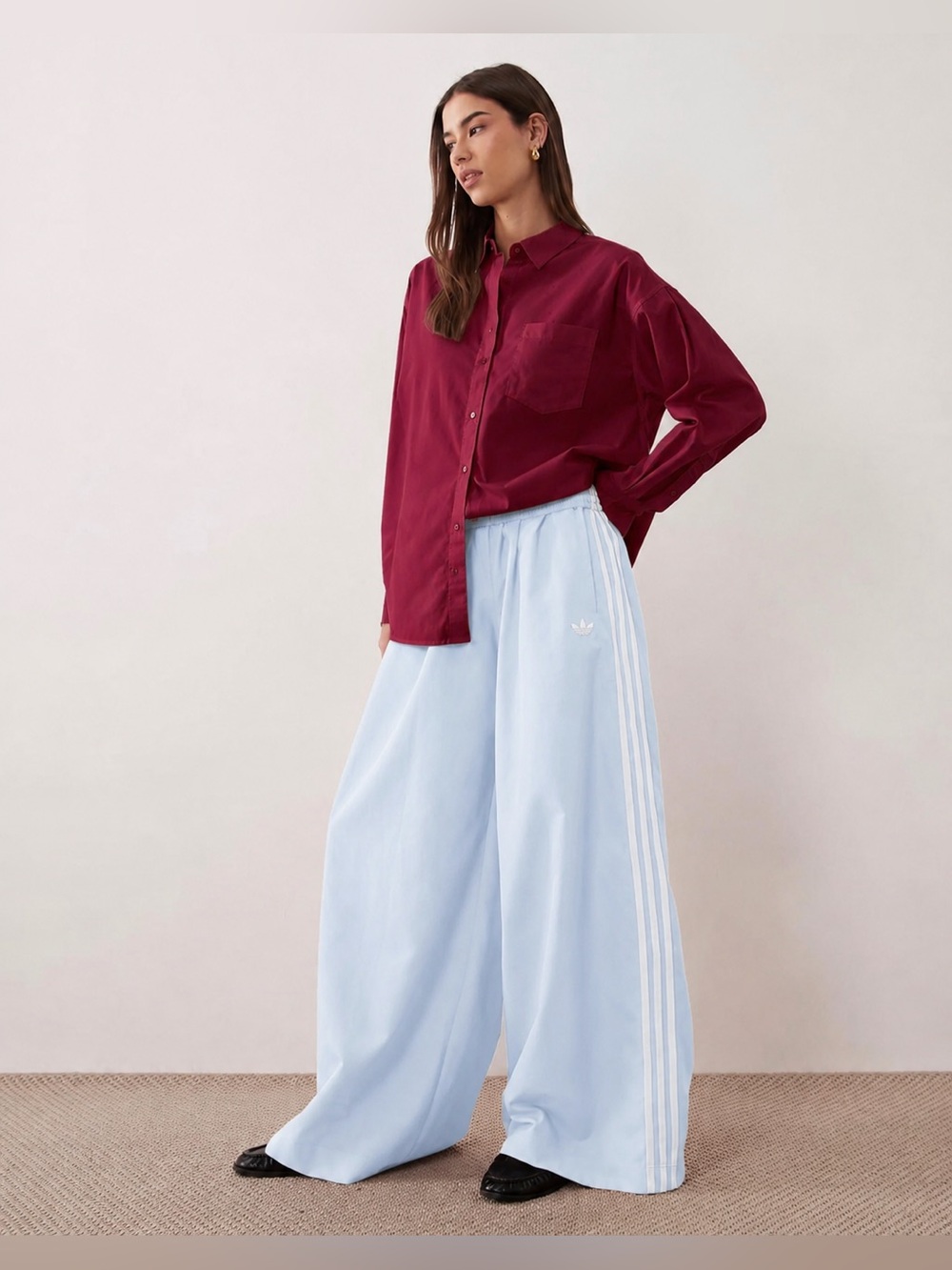 adidas Originals Wide Leg Light Blue Track Pants